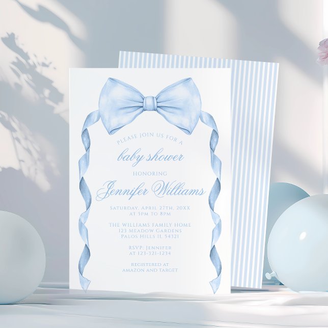 Invitation Cute Blue Bow Cravate avec Ribbon Baby Boy Douche (Créateur téléchargé)