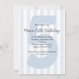 Invitation Cute Blue Boy Cinquième anniversaire Whimsday Anni
