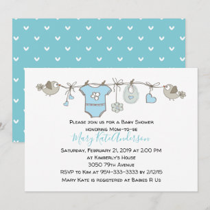 Invitation Cute Blue Clothes Line C'est un BABY SHOWER garçon