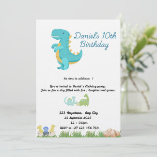 Invitation Cute Blue Dinosaur Theme