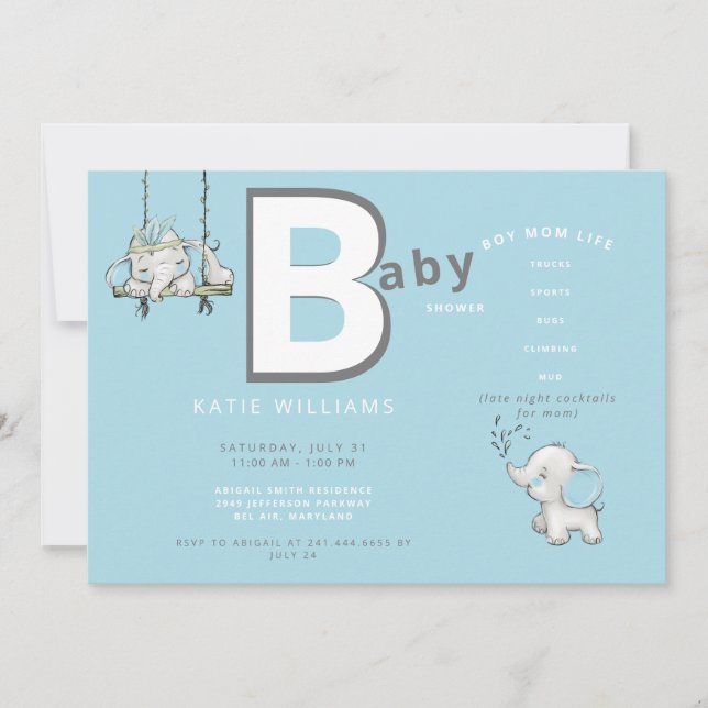 Invitation Cute Blue Funny Garçon Maman Baby shower de vie (Devant)