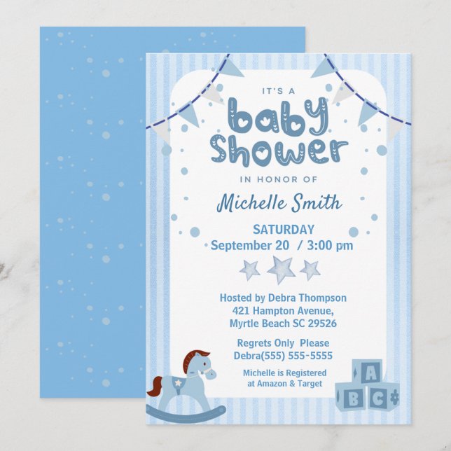 Invitation Cute Blue Graphic Boys Jouets Baby shower Invitati (Devant / Derrière)