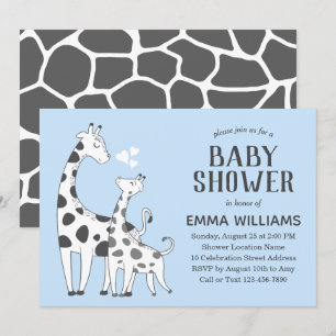 Invitation Cute Blue Grey Animal Giraffe Baby shower garçon