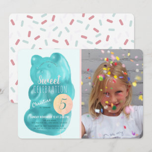 Invitation Cute Blue Gummy Ours Sweet Candy Photo Anniversair