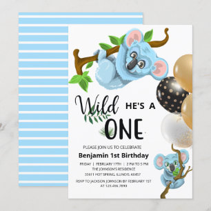 Invitation Cute Blue Koala Wild One Boy Première fête d'anniv