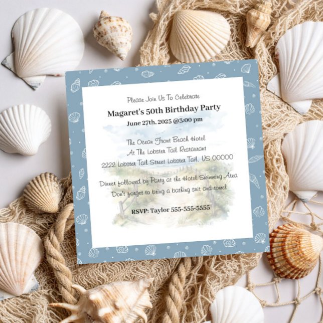 Invitation Cute Blue Modern Beach Party Anniversaire Invitati (Créateur téléchargé)