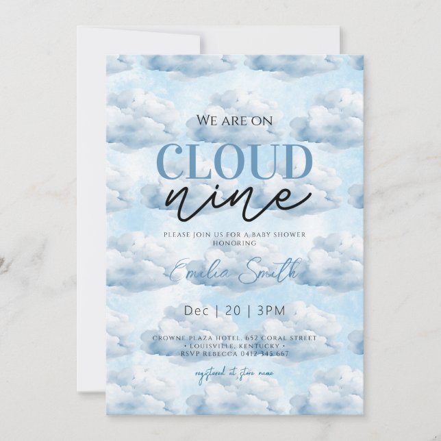 Invitation Cute Blue Nous sommes sur Cloud Nine Baby shower D (Devant)