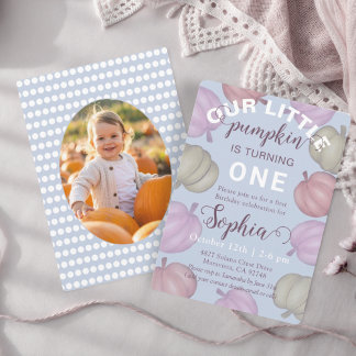Invitation Cute Blue Our Little Pumpkin Fall Birthday