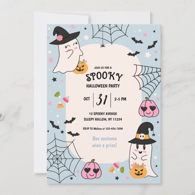 Invitation Cute Blue RetroHalloween Party (Devant)