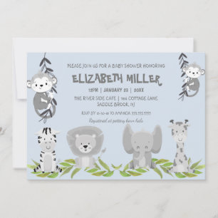 Invitation Cute Blue Safari Animaux Garçon Baby shower