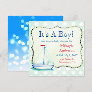 Invitation Cute Blue Sailboat Baby shower nautique