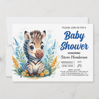 Invitation Cute Blue Surprise Baby shower garçon Zebra