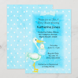 Invitation Cute Blue White Stork Baby Boy Douche