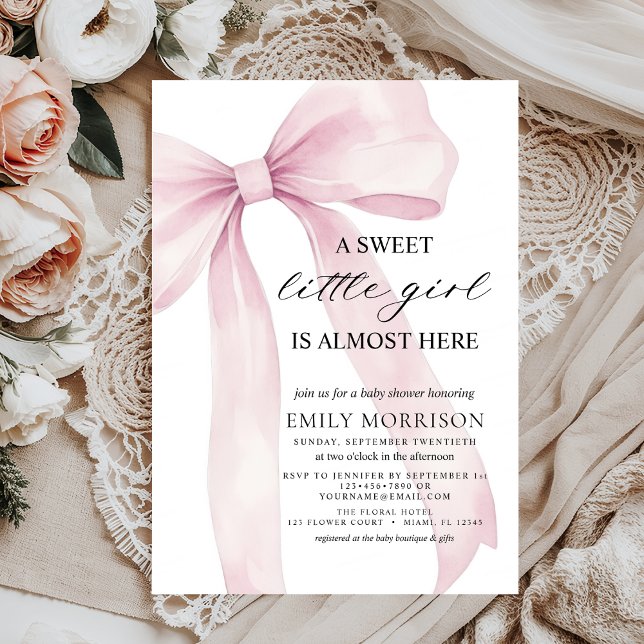 Invitation Cute Blush Pink Bow Sweet Little Girl Baby shower (Créateur téléchargé)