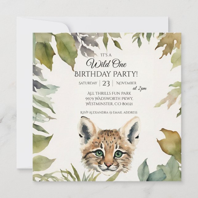 Invitation Cute Bobcat Wild One 1ère fête d'anniversaire (Devant)