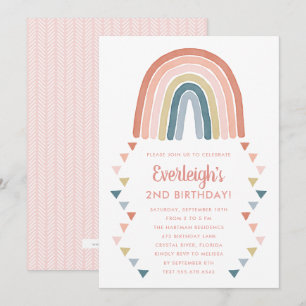 Invitation Cute Boho Aquarelle Arc-en-ciel Anniversaire Corai