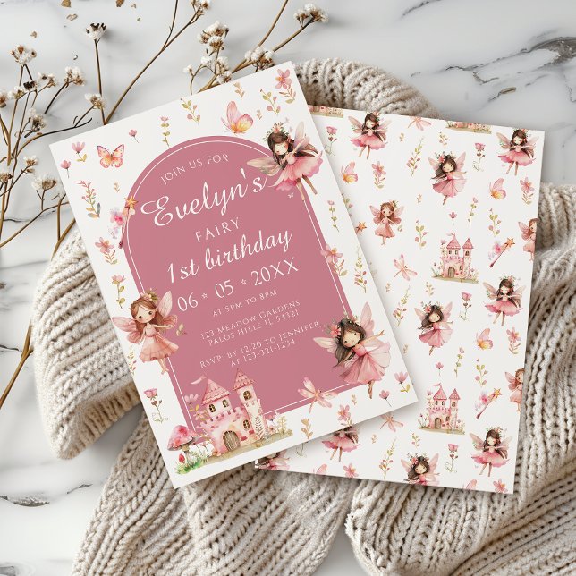 Invitation Cute Boho Blush Fairy First Birthday Girl (Créateur téléchargé)