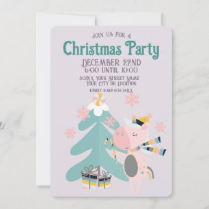 Invitation Cute Boho Christmas Unicorne sur Lavender Purple