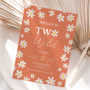 Invitation Cute boho daisy arc-en-ciel deux enfants sauvages 
