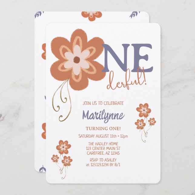 Invitation Cute Boho Daisy Onederday Premier anniversaire (Devant / Derrière)