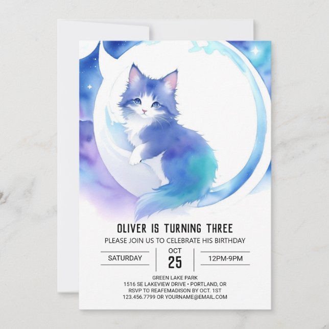 Invitation Cute Boho Kitty Anniversaire (Devant)