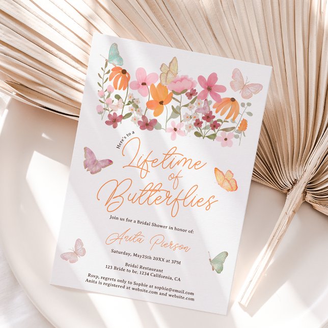 Invitation Cute boho papillons fleur sauvage nuptiale douche (Cute boho wildflowers butterflies bridal shower invitation)