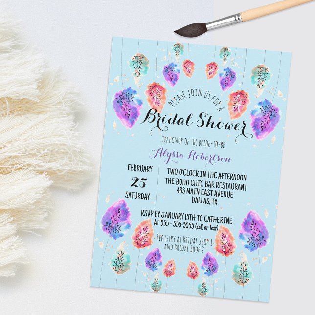 Invitation Cute Boho Pastel Aquarelle Fête des mariées de feu (Créateur téléchargé)