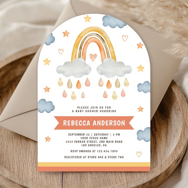 Invitation Cute Boho Rainbow Raindrops Arch Baby shower (Créateur téléchargé)