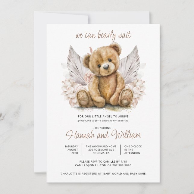 Invitation Cute Boho Teddy Bear Bearly Wait Baby shower (Devant)
