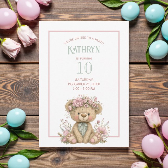 Invitation Cute Boho Teddy Bear Birthday Party (Créateur téléchargé)