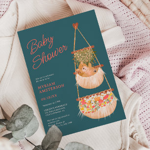 Invitation Cute boho teddy ours baby shower neutre