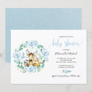 Invitation Cute Bois Animaux Floral Baby shower de verdure