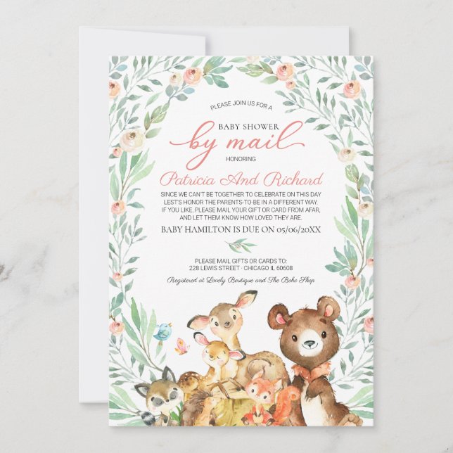 Invitation Cute Bois Animaux Végétaux Baby shower Par Mail (Devant)