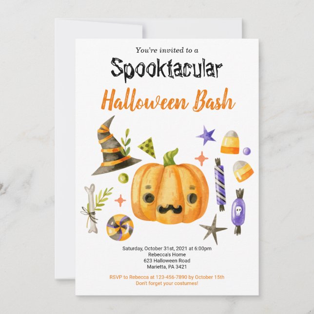 Invitation Cute Boo Citrouille Spooktacular Halloween Bash Pa (Devant)
