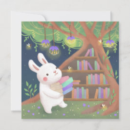 Invitation Cute Bookaholic Bunny Illustration