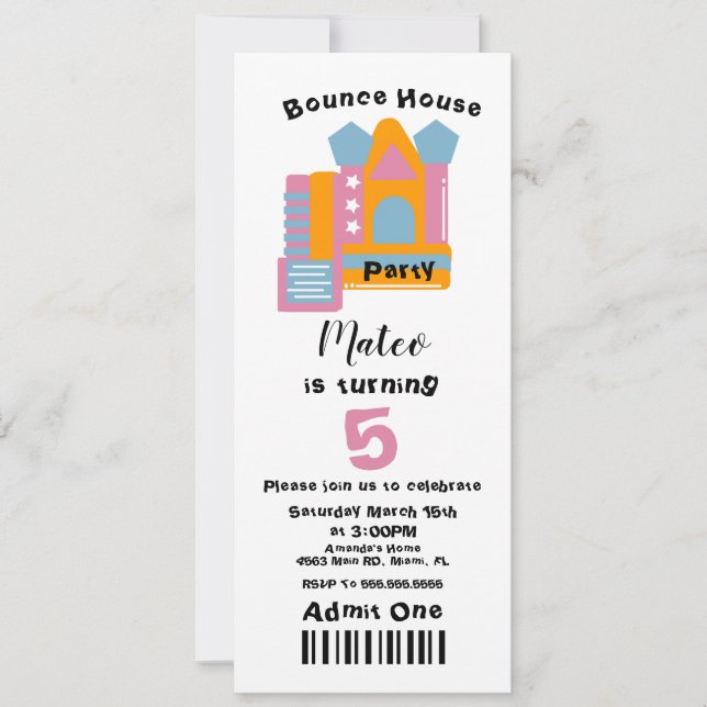 Invitation Cute Bounce House Anniversaire Style de billet Inv (Devant)