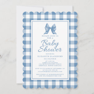 Invitation Cute Bow Pastel Bleu & Blanc En vichy Chèque Motif
