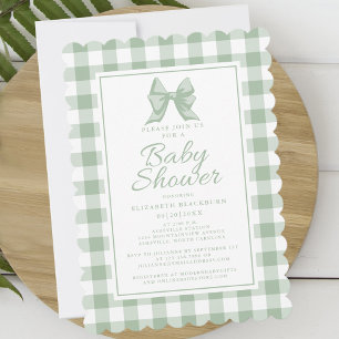 Invitation Cute Bow Pastel Vert Blanc En vichy Check Motif