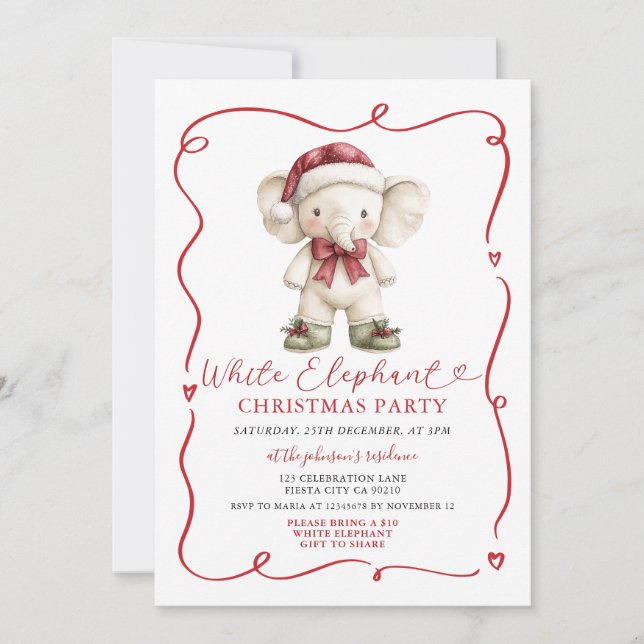 Invitation Cute Bow White Elephant Christmas Party Exchange (Devant)