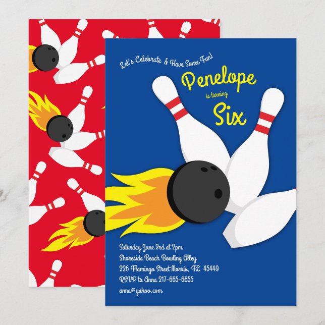 Invitation Cute Bowling Anniversaire de enfant Party Sports (Devant / Derrière)