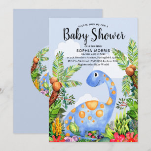 Invitation Cute Boy Aquarelle Dinosaur Baby shower moderne