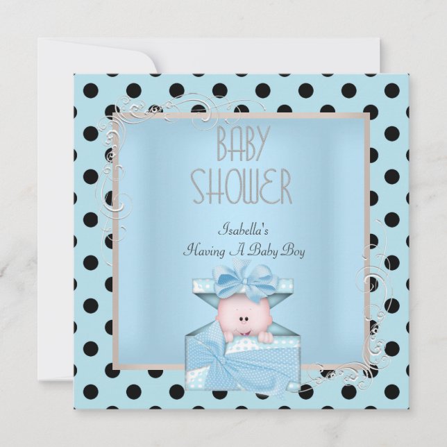 Invitation Cute Boy Baby shower Bleu Blanc Noir (Devant)