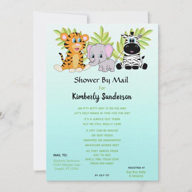 Invitation Cute Boy Baby shower par Mail Jungle Safari (Devant)
