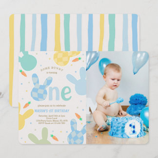 Invitation Cute Boy Bunny 1er Anniversaire Photo