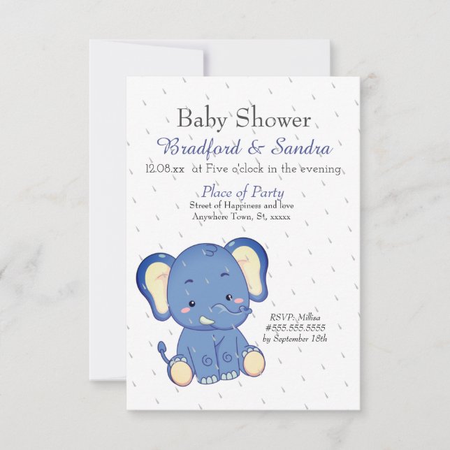 Invitation Cute Boy Elephant Baby shower simple (Devant)