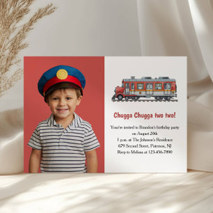 Invitation Cute Boy Train Photo Enfants 2e fête d'anniversair