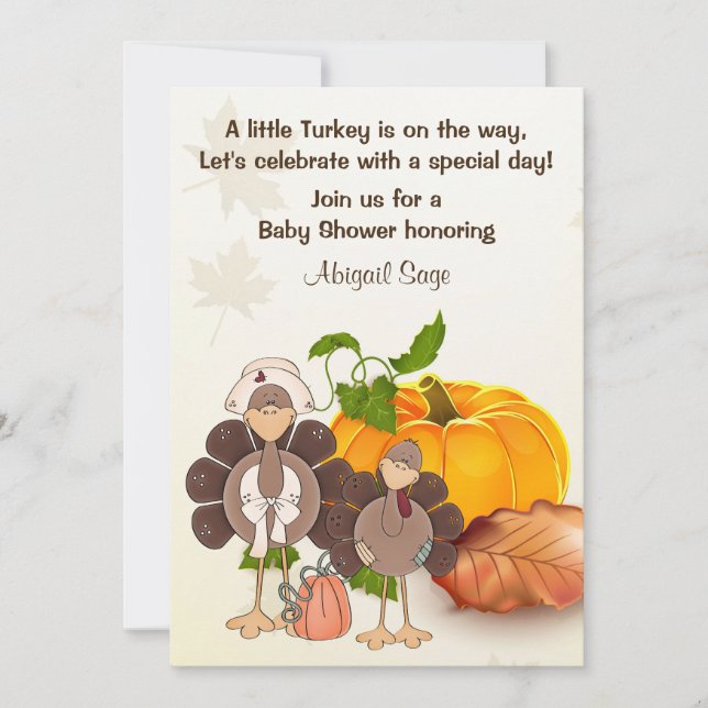 Invitation Cute Boy Turkey Thanksgiving Baby shower Invitatio (Devant)