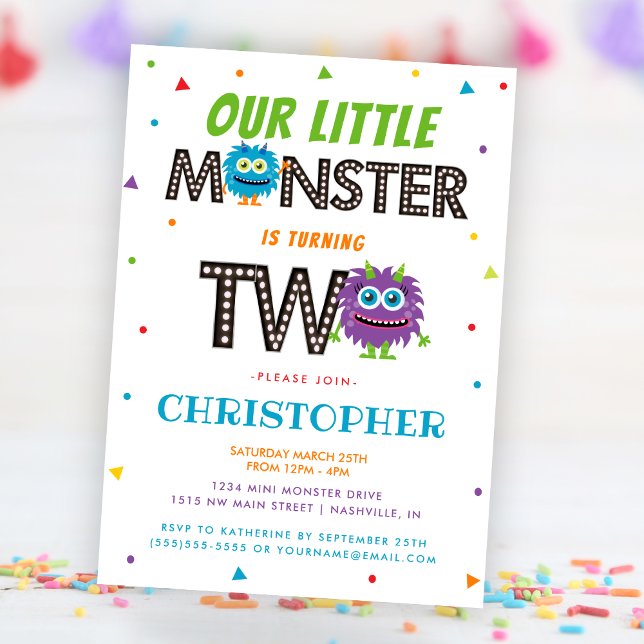 Invitation Cute Boys Blue Monster 2e fête d'anniversaire (Cute Boys Blue Monster 2nd Birthday Party Invitation)