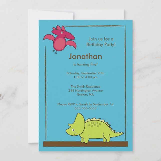 Invitation Cute Boys Dinosaur Birthday Party Invite (Devant)