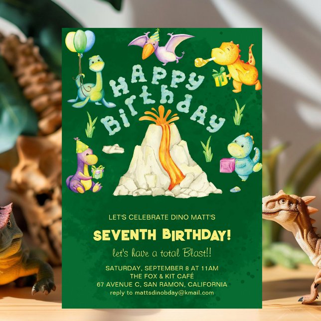 Invitation Cute Boys Enfants Volcano Dinosaures fête d'annive (Créateur téléchargé)